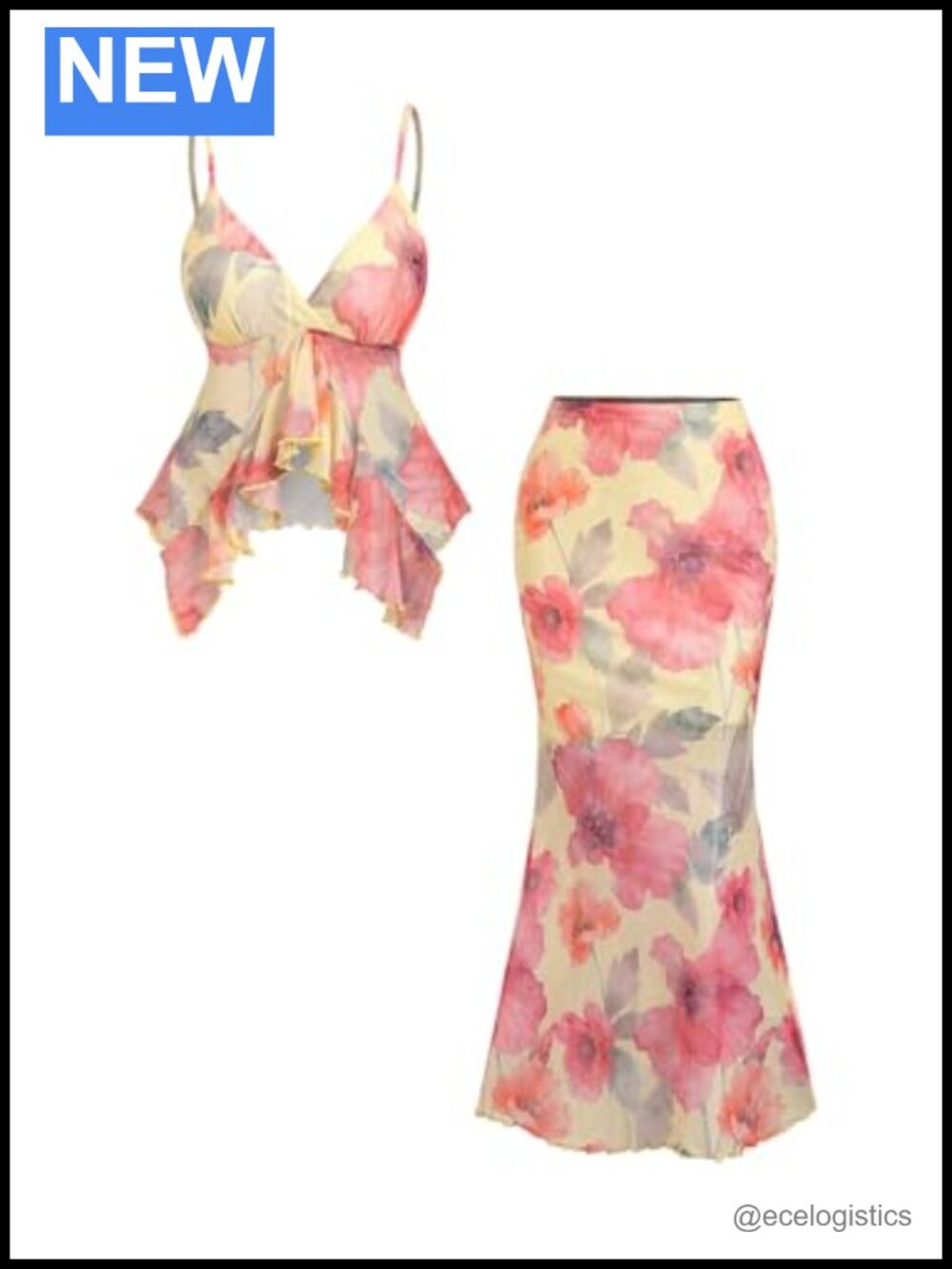 Women's Floral Skirt Set 2 Piece Mesh Sheer Cami Tank and Maxi Skirt Summer